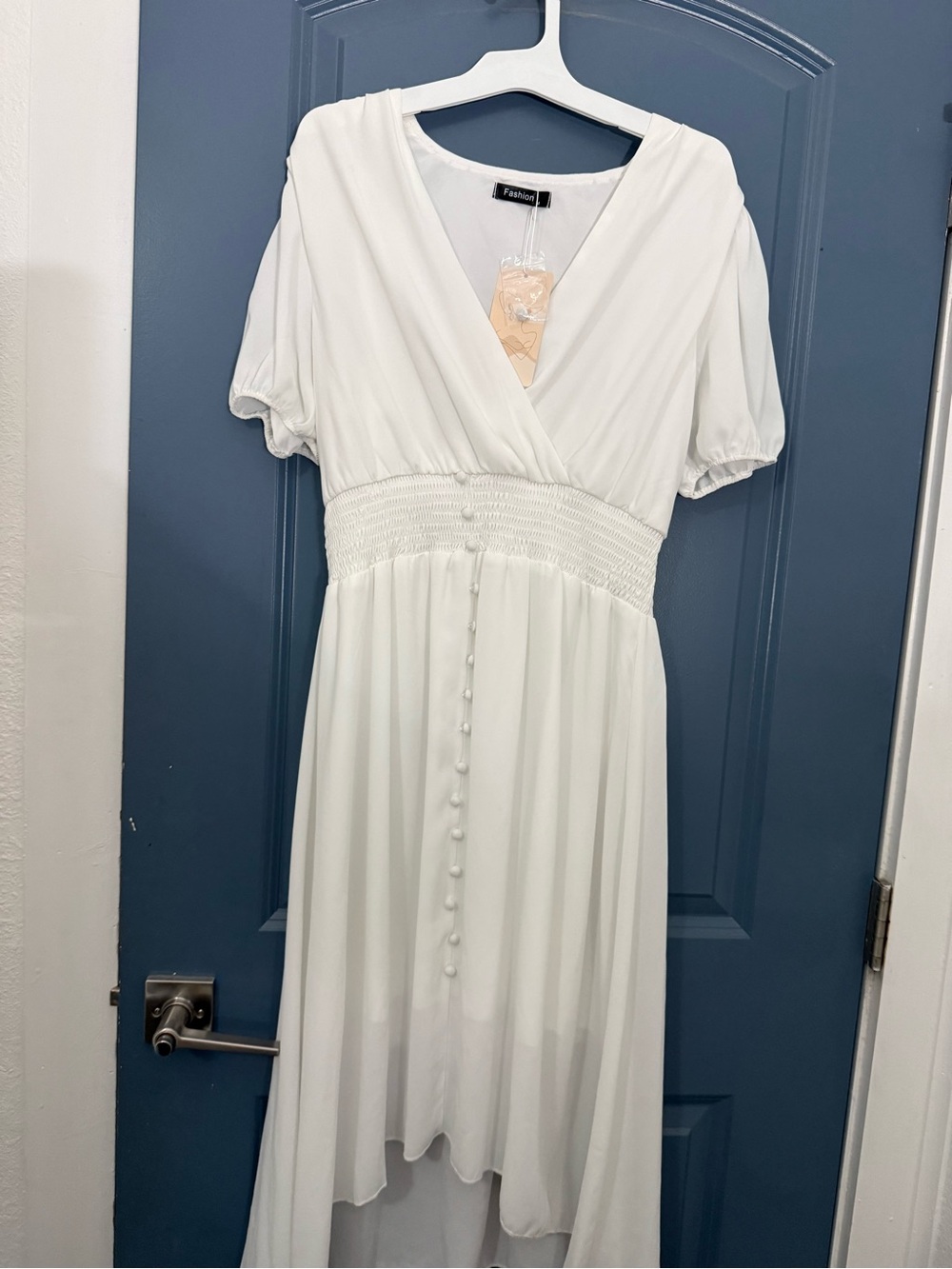 White Smocked-Waist Midi Dress -